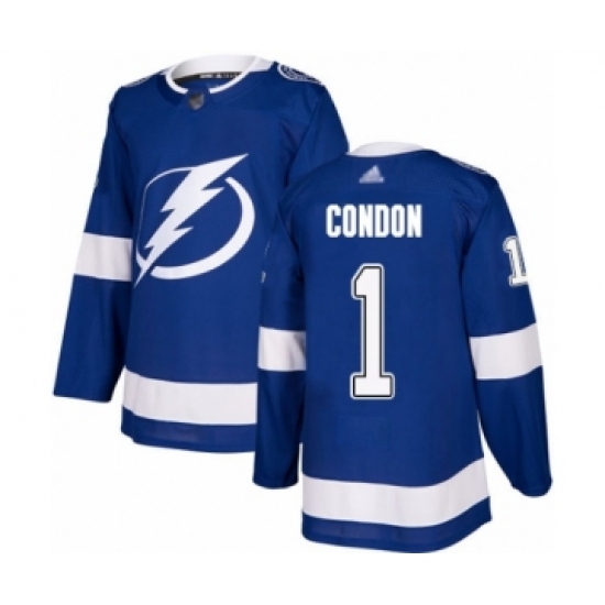 Men's Tampa Bay Lightning #1 Mike Condon Authentic Royal Blue Home Hockey Jersey - Ujersey