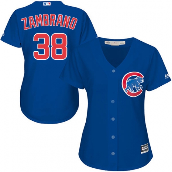 Women's Majestic Chicago Cubs #38 Carlos Zambrano Replica Royal Blue Alternate MLB Jersey - Ujersey