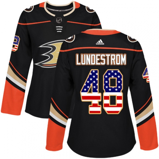 Women's Adidas Anaheim Ducks #48 Isac Lundestrom Authentic Black USA Flag Fashion NHL Jersey - Ujersey