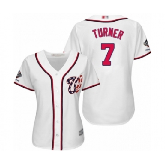 Women's Washington Nationals #7 Trea Turner Authentic White Home Cool Base 2019 World Series Champions Baseball Jersey - Ujersey