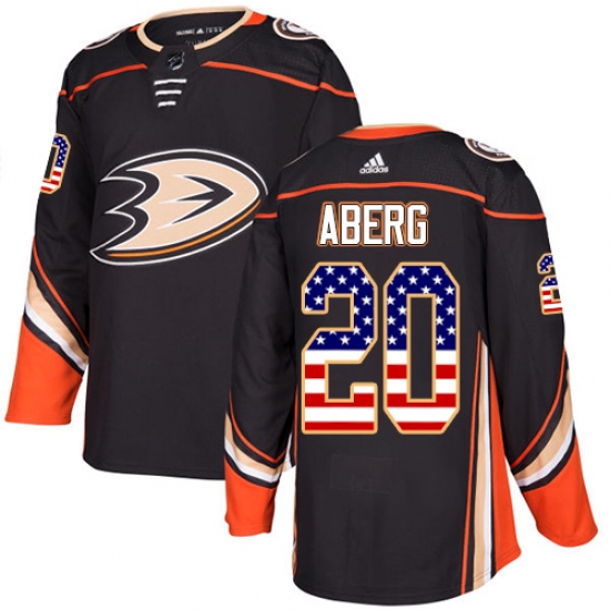 Men's Adidas Anaheim Ducks #20 Pontus Aberg Black Home Authentic USA Flag Stitched NHL Jersey - Ujersey