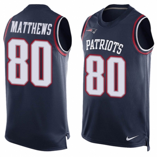 Men's Nike New England Patriots #80 Jordan Matthews Limited Navy Blue Player Name & Number Tank Top NFL Jersey - Ujersey