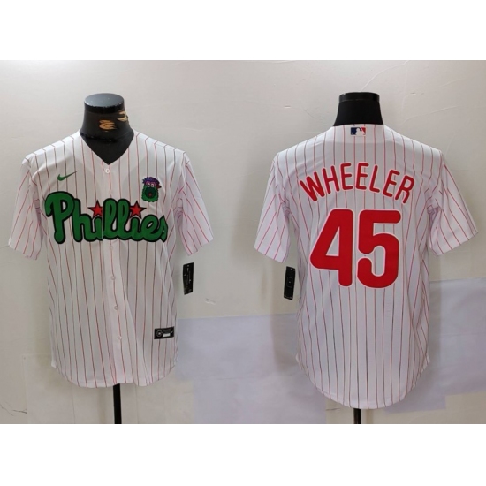Men's Philadelphia Phillies #45 Zack Wheeler White Green Cool Base Stitched Jersey - Ujersey