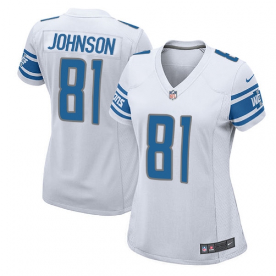 Women's Nike Detroit Lions #81 Calvin Johnson Game White NFL Jersey