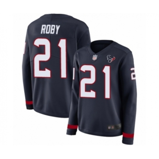 Women's Houston Texans #21 Bradley Roby Limited Navy Blue Therma Long Sleeve Football Jersey - Ujersey