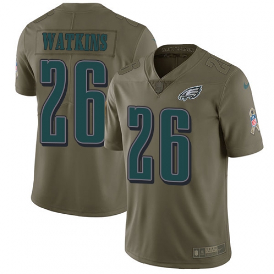 Men's Nike Philadelphia Eagles #26 Jaylen Watkins Limited Olive 2017 Salute to Service NFL Jersey