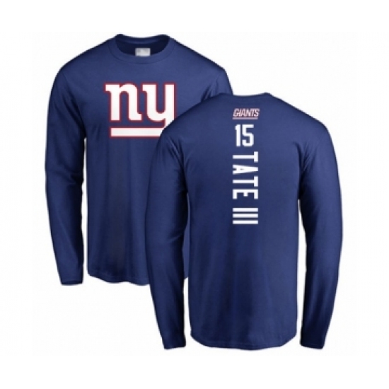 Football New York Giants #15 Golden Tate III Royal Blue Backer Long Sleeve T-Shirt - Ujersey
