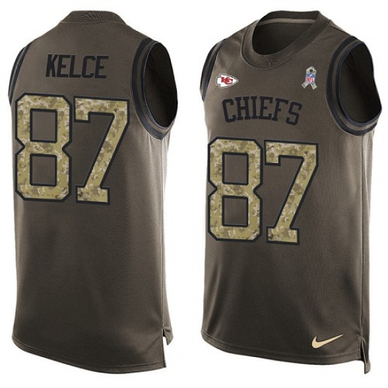 Men's Nike Kansas City Chiefs #87 Travis Kelce Limited Green Salute to Service Tank Top NFL Jersey - Ujersey