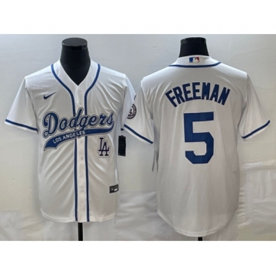 Men's Los Angeles Dodgers #5 Freddie Freeman White Cool Base Stitched Baseball Jersey - ujerseystore