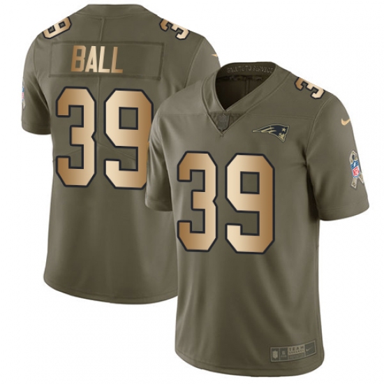 Men's Nike New England Patriots #39 Montee Ball Limited Olive/Gold 2017 Salute to Service NFL Jersey - Ujersey
