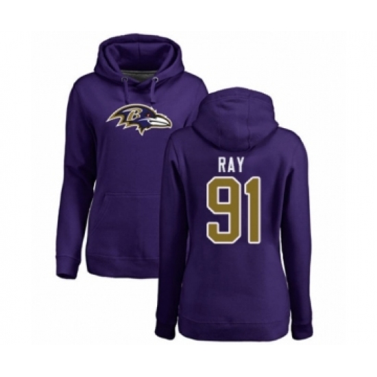 Football Women's Baltimore Ravens #91 Shane Ray Purple Name & Number Logo Pullover Hoodie - Ujersey