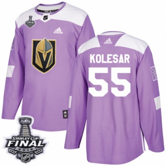 Men's Adidas Vegas Golden Knights #55 Keegan Kolesar Authentic Purple Fights Cancer Practice 2018 Stanley Cup Final NHL Jersey - Ujersey