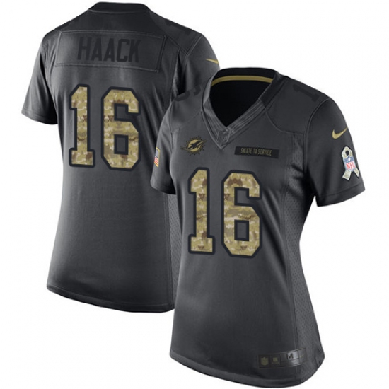 Women's Nike Miami Dolphins #16 Matt Haack Limited Black 2016 Salute to Service NFL Jersey - Ujersey