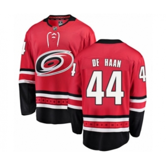 Youth Carolina Hurricanes #44 Calvin De Haan Authentic Red Home Fanatics Branded Breakaway NHL Jersey - Ujersey