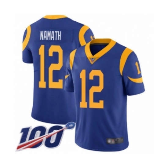 Men's Los Angeles Rams #12 Joe Namath Royal Blue Alternate Vapor Untouchable Limited Player 100th Season Football Jersey - Ujersey