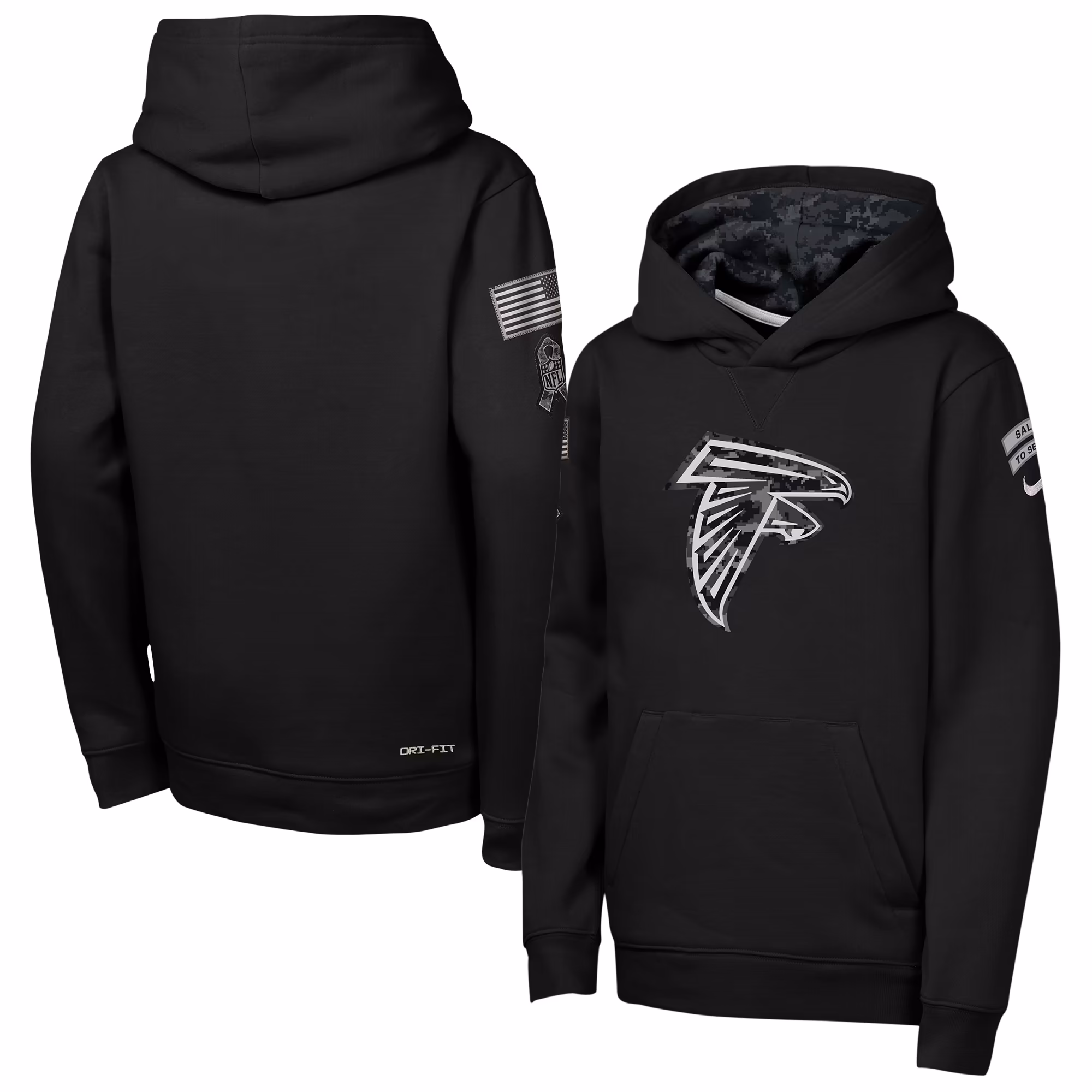 Youth Atlanta Falcons  Nike Black 2026 Salute to Service Club Fleece Pullover Hoodie