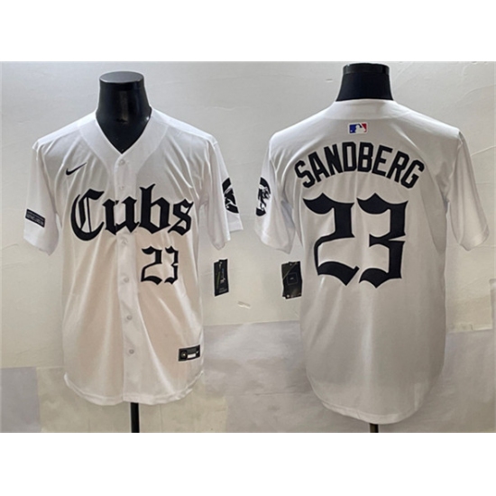 Men's Chicago Cubs #23 Ryne Sandberg White 'Gothic North Side Edition' Vapor Premier Limited Stitched Baseball Jersey - Ujersey