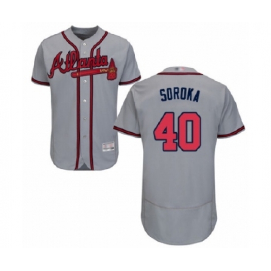 Men's Atlanta Braves #40 Mike Soroka Grey Road Flex Base Authentic Collection Baseball Jersey - Ujersey