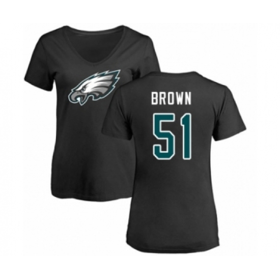 Women's Philadelphia Eagles #51 Zach Brown Black Name & Number Logo Slim Fit T-Shirt - Ujersey NHL
