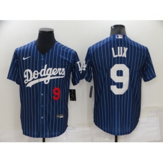 Men's Los Angeles Dodgers #9 Gavin Lux Navy Blue Pinstripe Stitched MLB Cool Base Nike Jersey - Ujersey