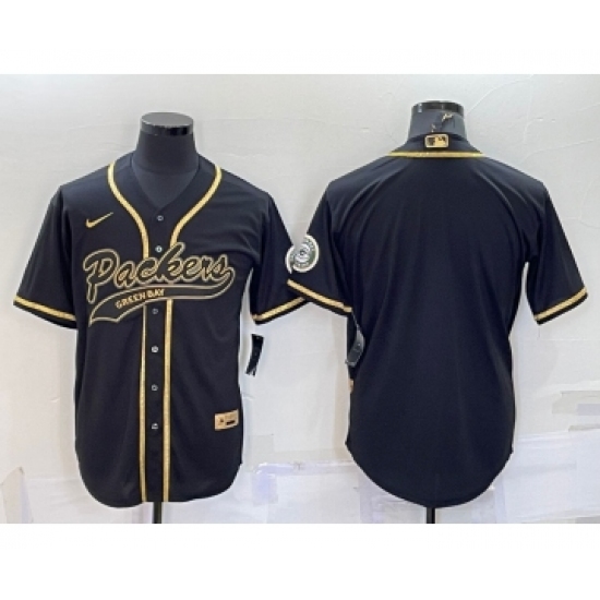 Men's Green Bay Packers Blank Black Gold With Patch Cool Base Stitched Baseball Jersey - Ujersey