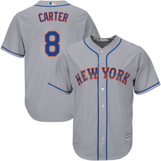 Men's Majestic New York Mets #8 Gary Carter Replica Grey Road Cool Base MLB Jersey