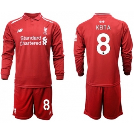 Liverpool #8 Keita Home Long Sleeves Soccer Club Jersey