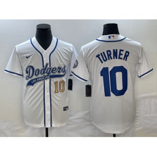 Men's Los Angeles Dodgers #10 Justin Turner Number White Cool Base Stitched Baseball Jersey - Ujersey