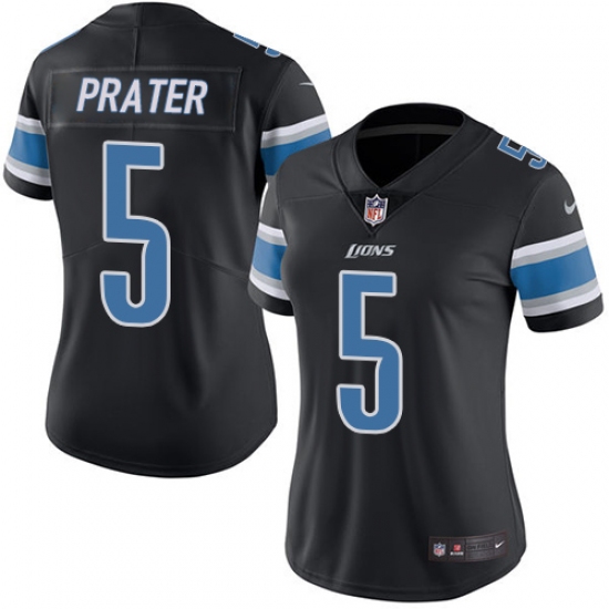 Women's Nike Detroit Lions #5 Matt Prater Limited Black Rush Vapor Untouchable NFL Jersey - Ujersey