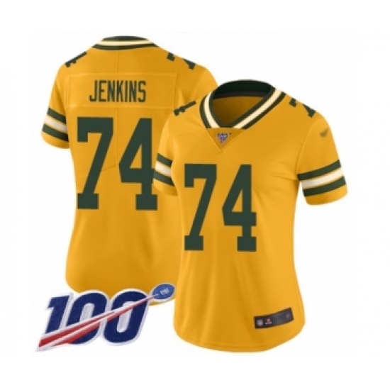 Women's Green Bay Packers #74 Elgton Jenkins Limited Gold Inverted Legend 100th Season Football Jersey - Ujersey
