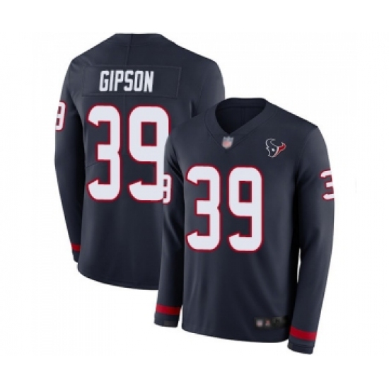Men's Houston Texans #39 Tashaun Gipson Limited Navy Blue Therma Long Sleeve Football Jersey - Ujersey
