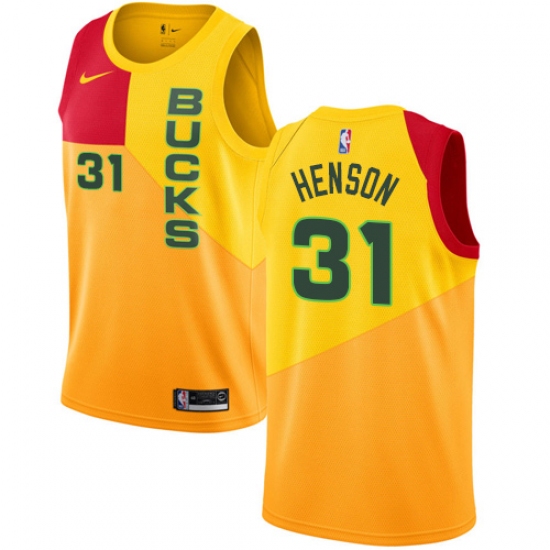 Youth Nike Milwaukee Bucks #31 John Henson Swingman Yellow NBA Jersey - City Edition - Ujersey
