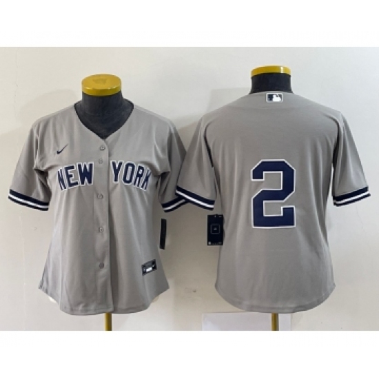 Women's Nike New York Yankees #2 Derek Jeter Grey No Name Stitched Cool Base Jersey - Ujersey