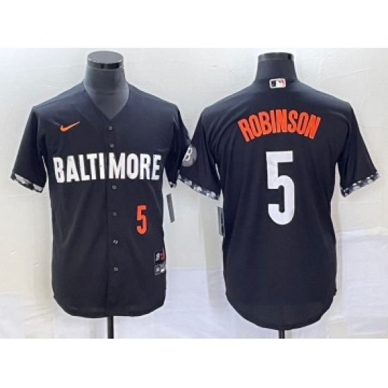 Men's Baltimore Orioles #5 Brooks Robinson Number Black 2023 City Connect Cool Base Stitched Jersey - Ujersey