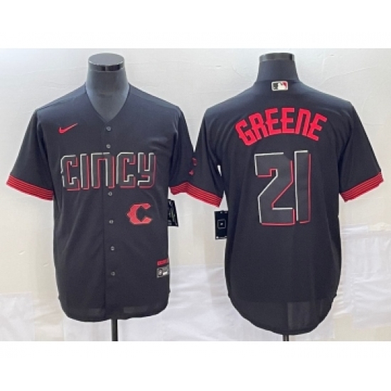 Men's Cincinnati Reds #21 Hunter Greene Black 2023 City Connect Cool Base Stitched Jersey - Ujersey