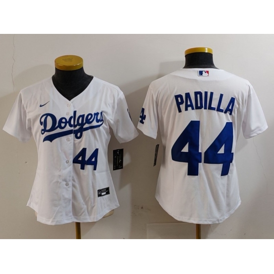 Women's Los Angeles Dodgers #44 Vicente Padilla Number White Cool Base Stitched Jerseys - Ujersey