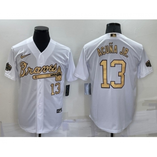 Men's Atlanta Braves #13 Ronald Acuna Jr Number White 2022 All Star Stitched Cool Base Nike Jersey - Ujersey