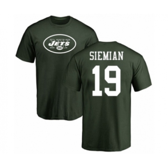 Football New York Jets #19 Trevor Siemian Green Name & Number Logo T-Shirt - Ujersey