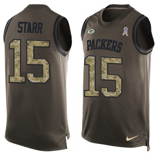 Men's Nike Green Bay Packers #15 Bart Starr Limited Green Salute to Service Tank Top NFL Jersey - Ujersey