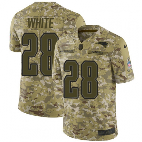 Men's Nike New England Patriots #28 James White Limited Camo 2018 Salute to Service NFL Jersey - Ujersey