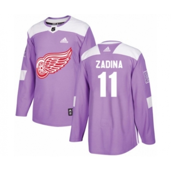 Youth Adidas Detroit Red Wings #11 Filip Zadina Authentic Purple Fights Cancer Practice NHL Jersey - Ujersey