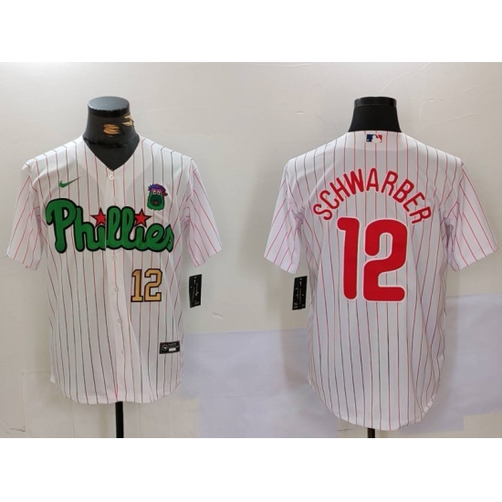 Men's Philadelphia Phillies #12 Kyle Schwarber White Green Cool Base Stitched Jerseys - Ujersey