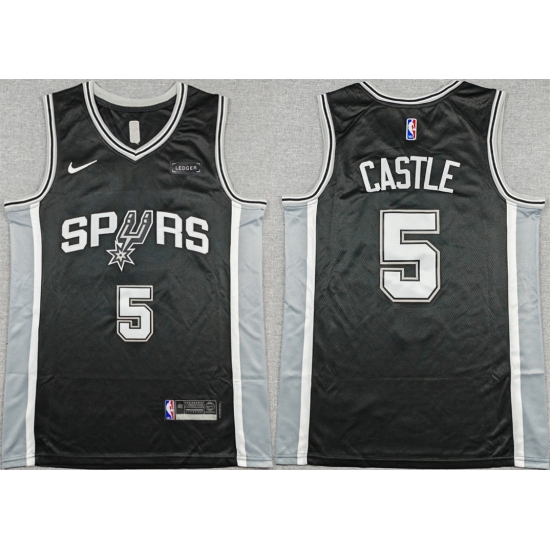 Men's San Antonio Spurs #5 Stephon Castle Black 2025-26 Icon Edition Stitched Basketball Jersey - Ujersey
