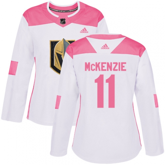 Women's Adidas Vegas Golden Knights #11 Curtis McKenzie Authentic White Pink Fashion NHL Jersey