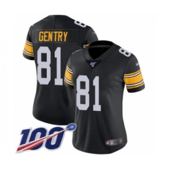 Women's Pittsburgh Steelers #81 Zach Gentry Black Alternate Vapor Untouchable Limited Player 100th Season Football Jersey - Ujersey