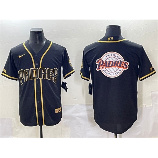 Men's San Diego Padres Team Big Logo Black Gold Stitched Baseball Jersey - Ujersey