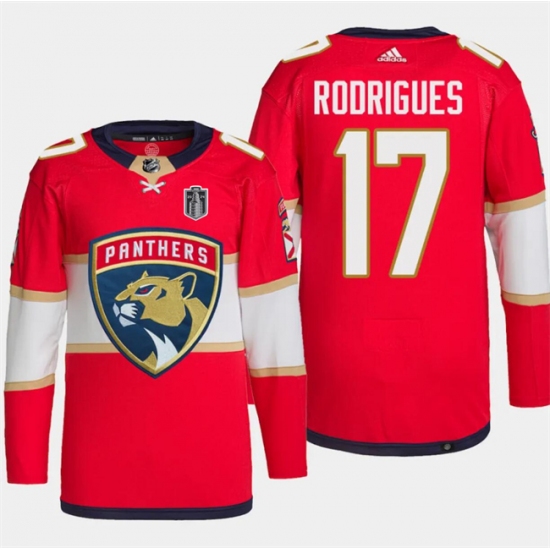 Men's Florida Panthers #17 Evan Rodrigues Red 2024 Stanley Cup Final Stitched Jersey - Ujersey