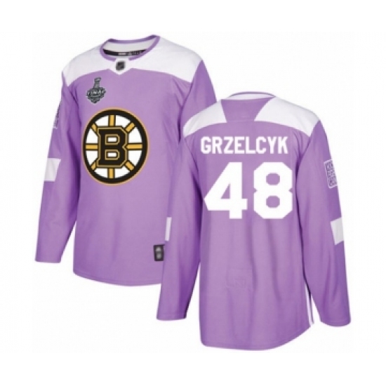 Youth Boston Bruins #48 Matt Grzelcyk Authentic Purple Fights Cancer Practice 2019 Stanley Cup Final Bound Hockey Jersey - Ujersey