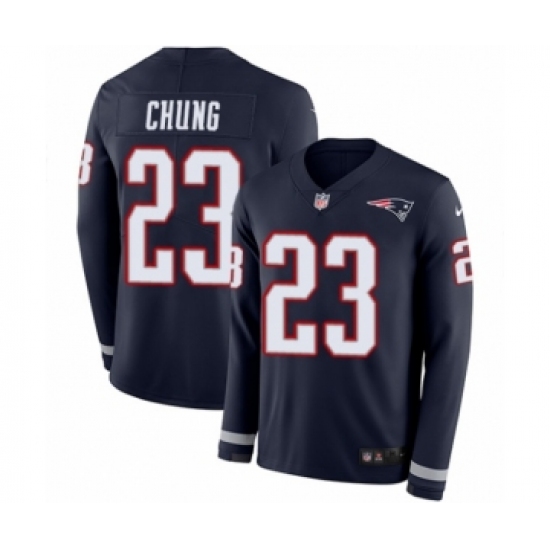 Men's Nike New England Patriots #23 Patrick Chung Limited Navy Blue Therma Long Sleeve NFL Jersey - Ujersey
