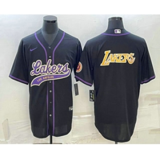 Men's Los Angeles Lakers Black Big Logo Cool Base Stitched Baseball Jerseys - Ujersey